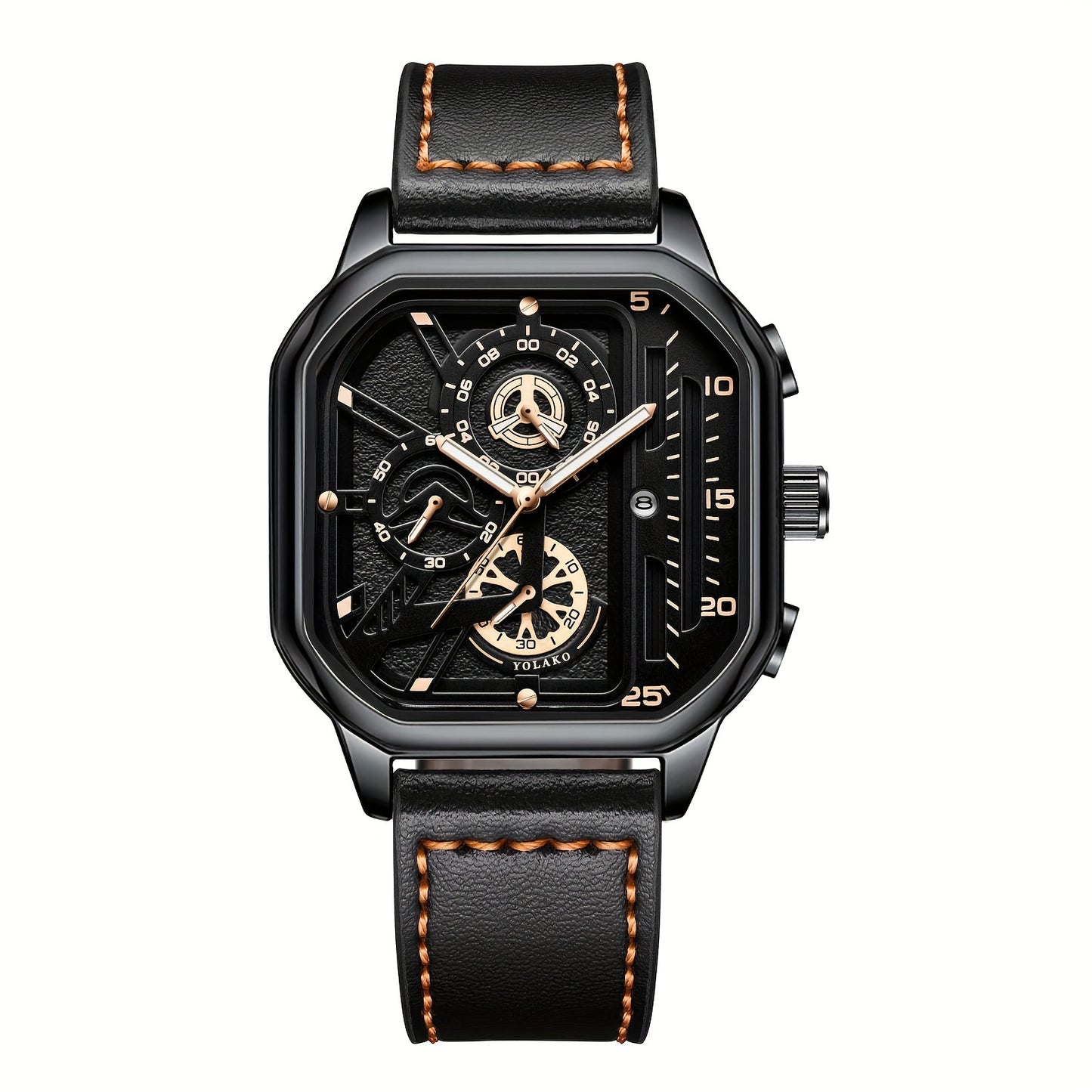 Men's Casual Quartz Watch, Alloy Case, Faux Leather Strap, with Date Function, Electronic Quartz Movement, Battery Powered (Button Battery), Non-Rechargeable
