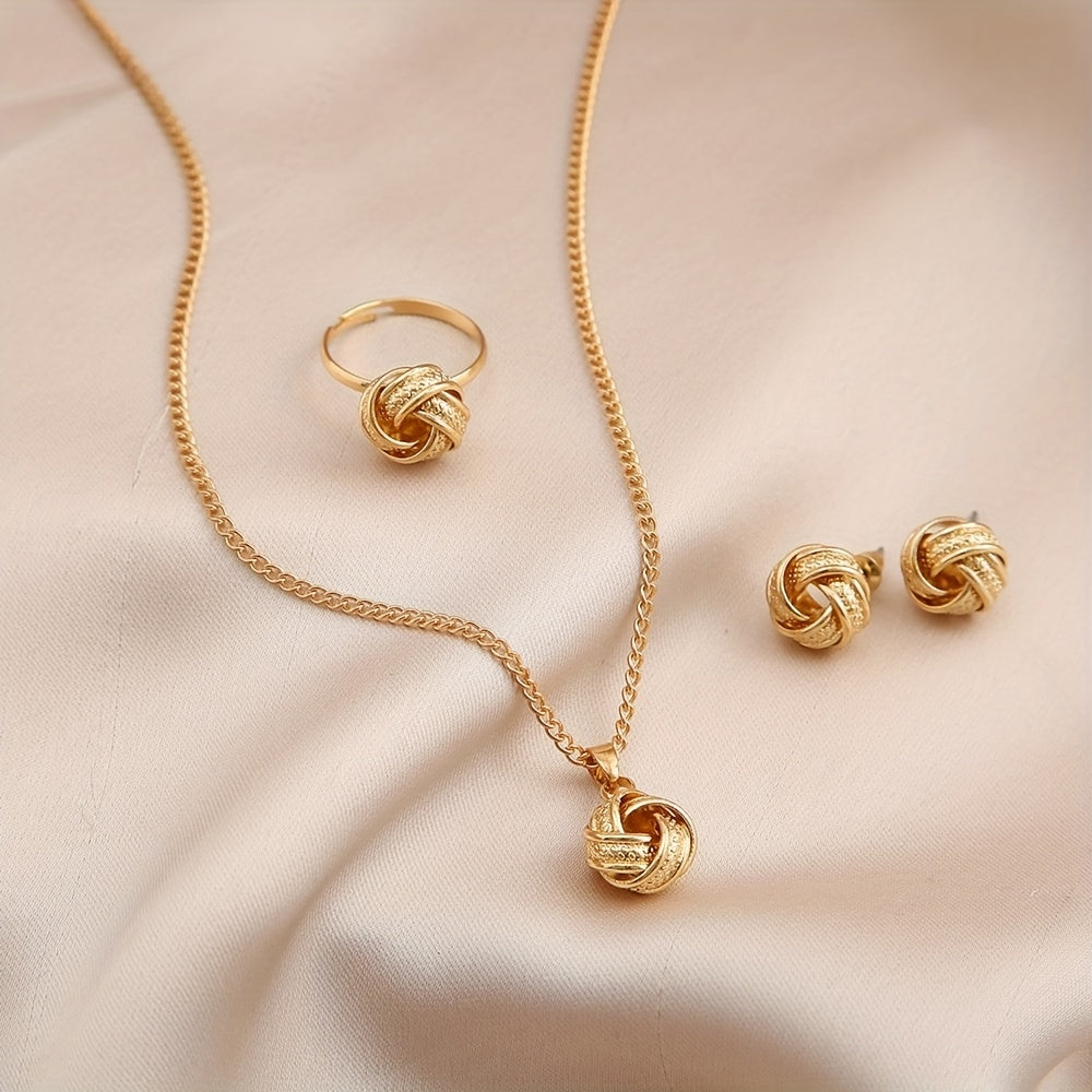 Jewelry Set Vintage Boho Knot Design, Zinc Alloy, Includes Ring, Earrings, Necklace, for Women