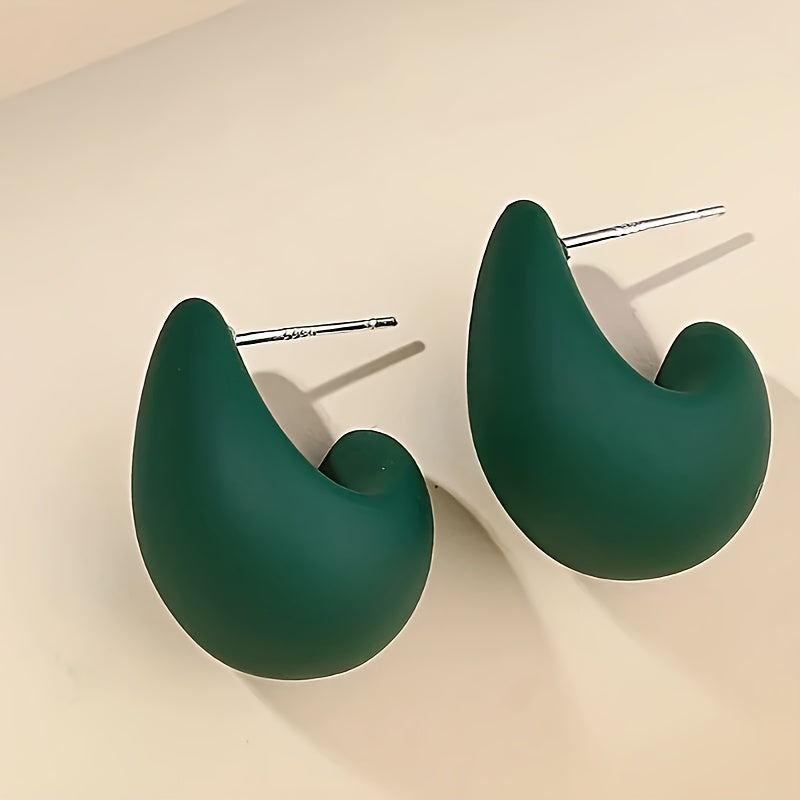 Vintage Elegant C-Shaped Resin Earrings with Stainless Steel