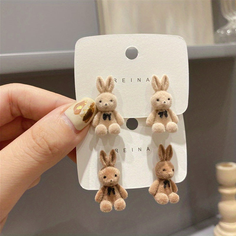 Charming Velvet Rabbit & Bear Stud Earrings
