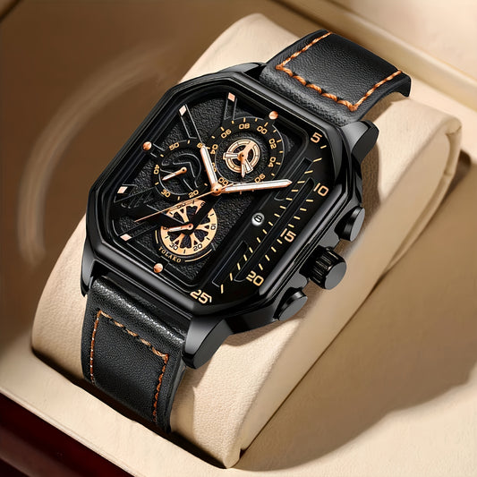 Men's Casual Quartz Watch, Alloy Case, Faux Leather Strap, with Date Function, Electronic Quartz Movement, Battery Powered (Button Battery), Non-Rechargeable