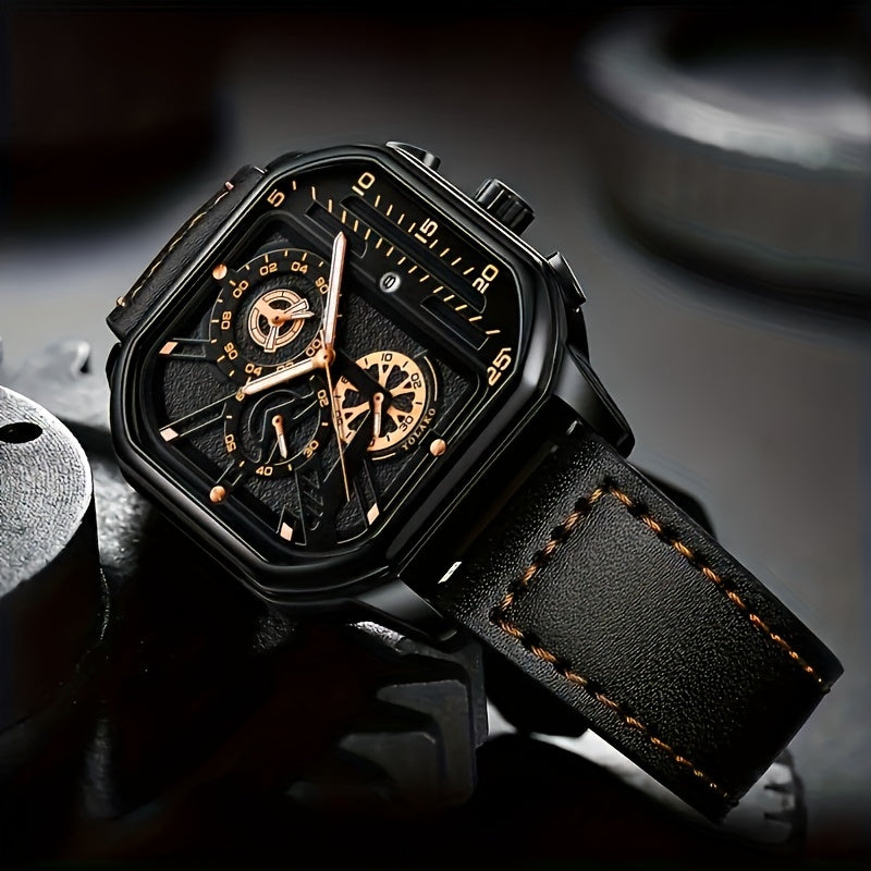 Men's Casual Quartz Watch, Alloy Case, Faux Leather Strap, with Date Function, Electronic Quartz Movement, Battery Powered (Button Battery), Non-Rechargeable