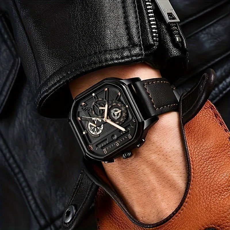 Men's Casual Quartz Watch, Alloy Case, Faux Leather Strap, with Date Function, Electronic Quartz Movement, Battery Powered (Button Battery), Non-Rechargeable
