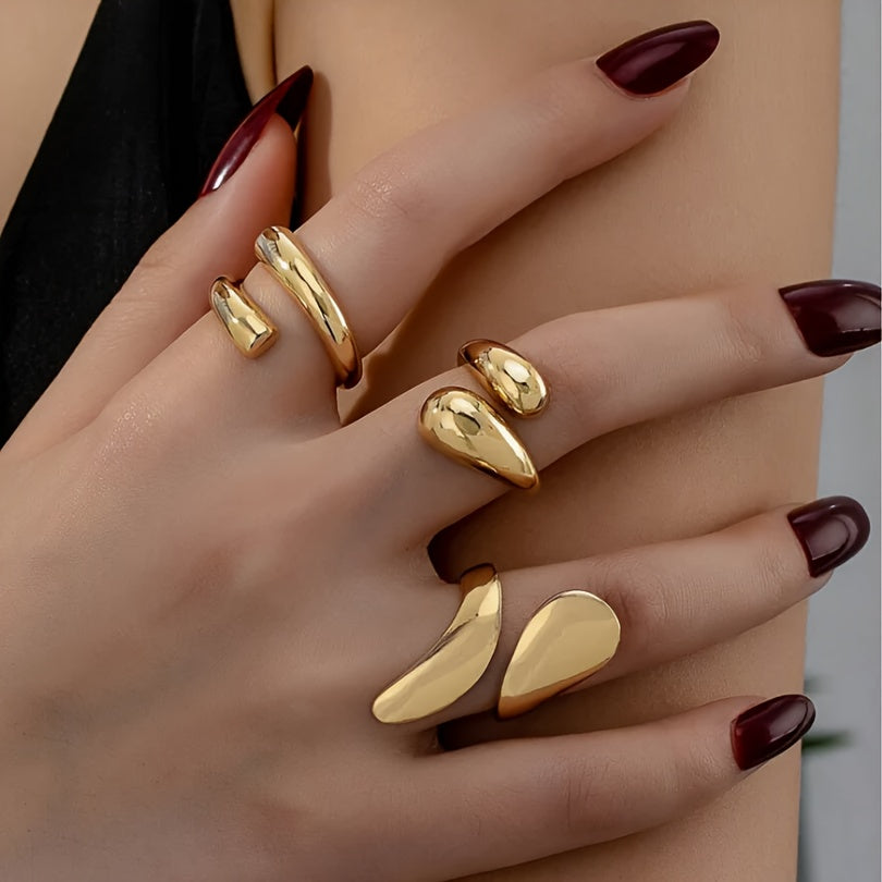 3pcs/set Retro Elegant Fashion Multi-element Wide Face Threaded Geometric Lines Cross Opening Adjustable Exaggerated Ring Sets