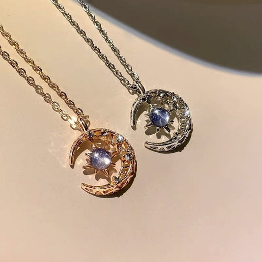 Moon/Aqua Curb Chain Pendant