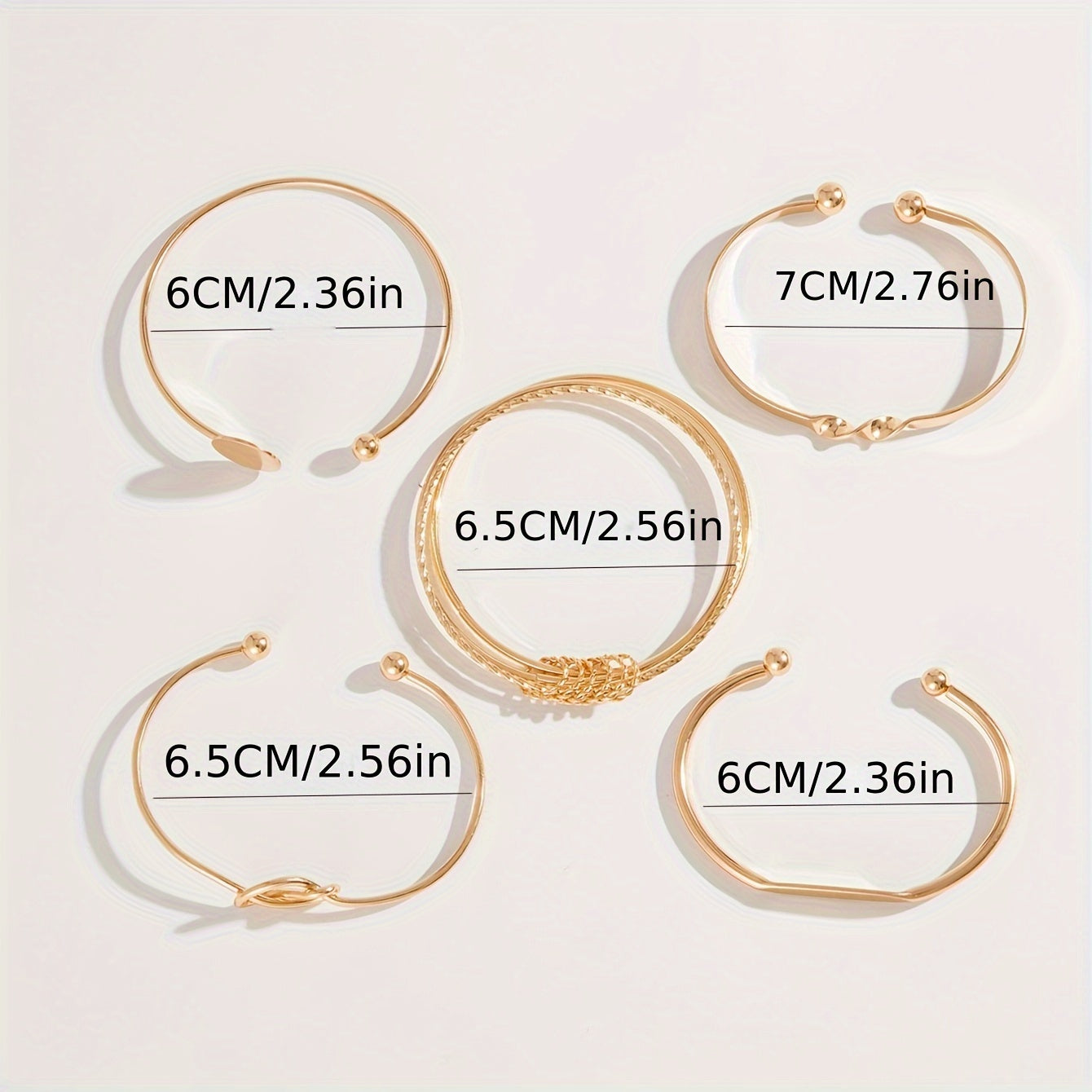 5pcs/set Bangle, Minimalist Geometric Round Glossy Alloy Bangle Bracelet.