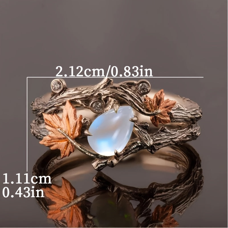 Vintage Maple Leaf Moonstone Ring, perfect for daily wear & parties