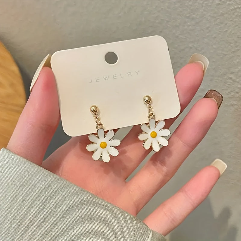 Simple Daisy Flower Drop & Dangle Earrings - Alloy, Iron Ear Needle, No Plating, Fashionable Minimalist Style