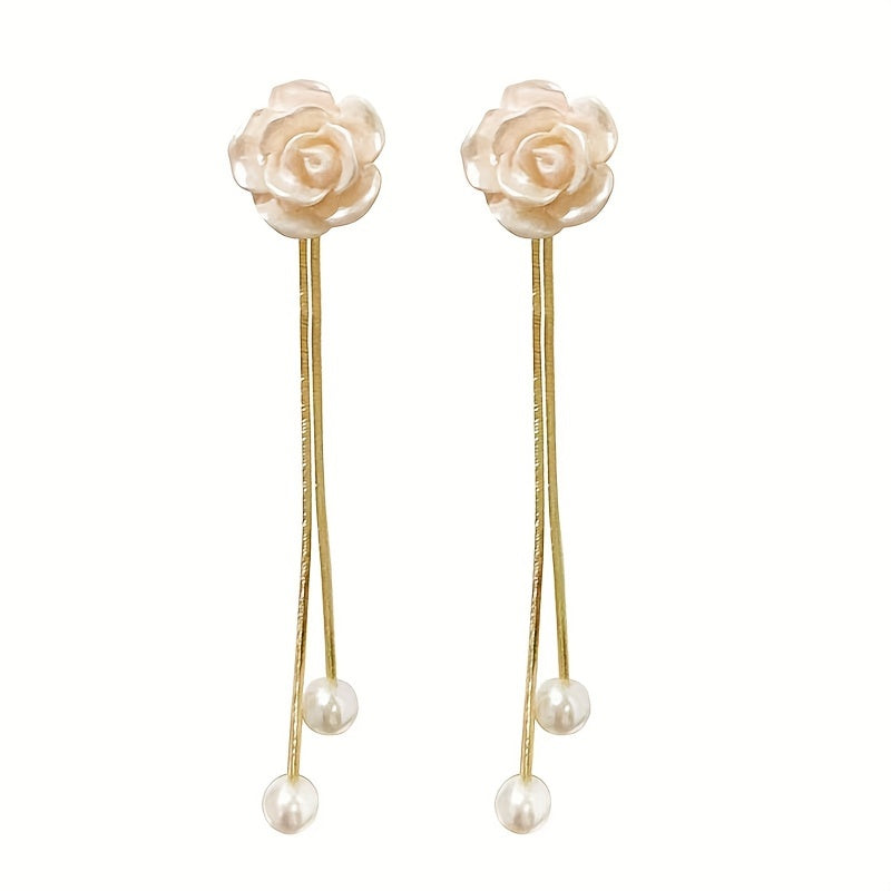 Camellia Tassel Stud Earrings Female Elegant Beautiful Fairy Style Light Luxury Pearl Earrings