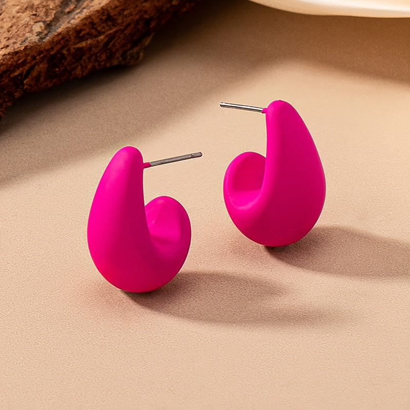 Vintage Elegant C-Shaped Resin Earrings with Stainless Steel