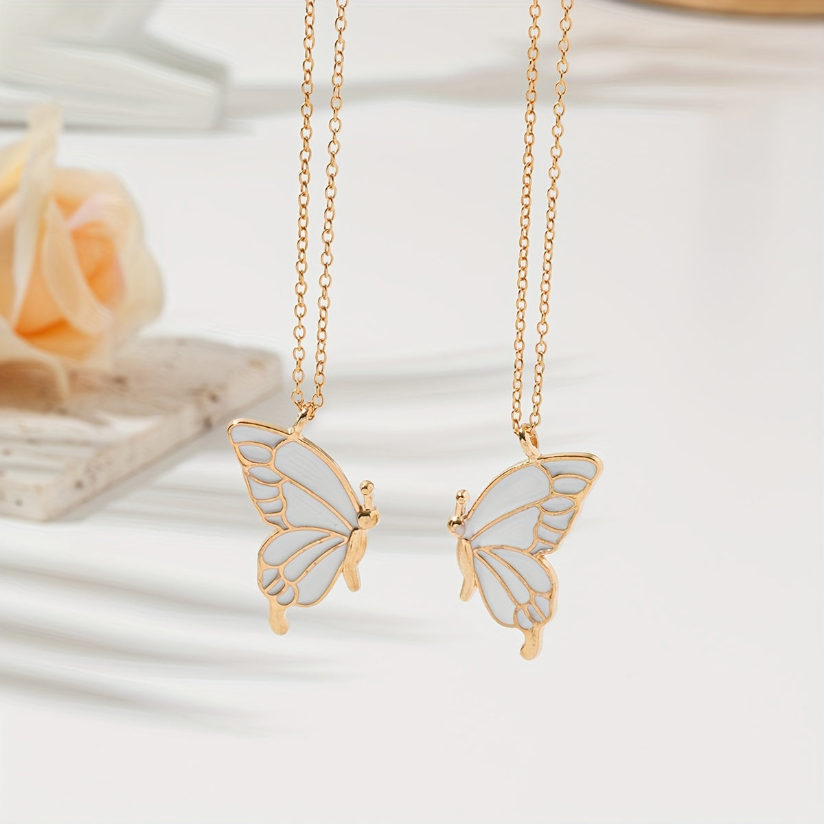 2pc pink color butterfly pendant necklace, adjustable