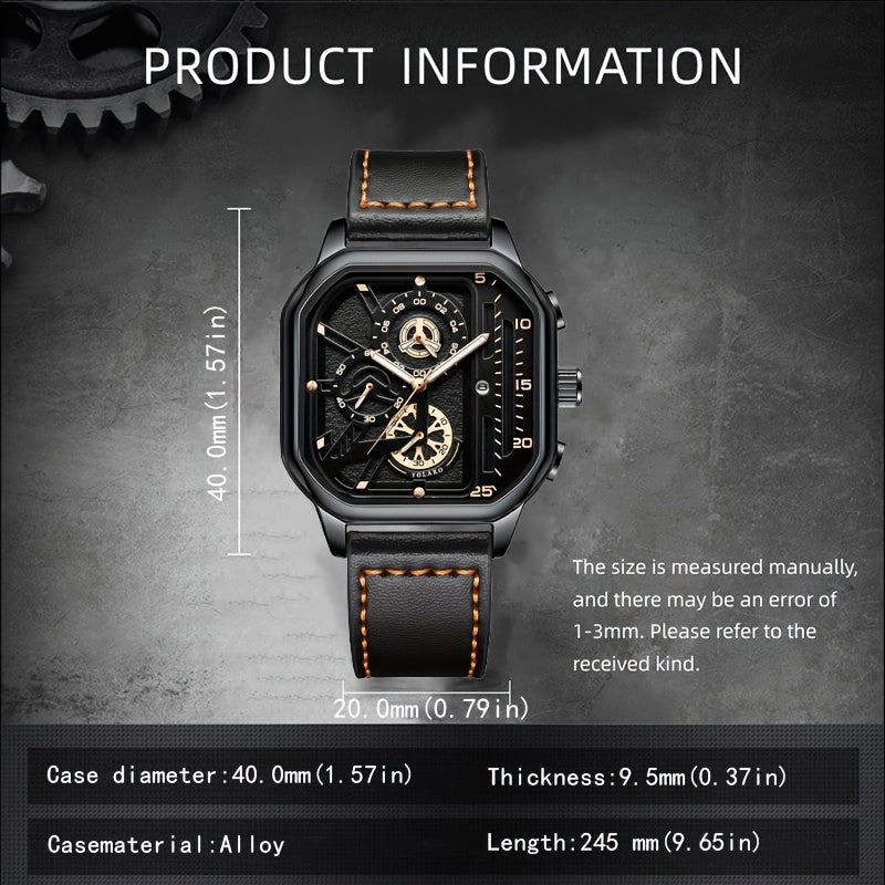 Men's Casual Quartz Watch, Alloy Case, Faux Leather Strap, with Date Function, Electronic Quartz Movement, Battery Powered (Button Battery), Non-Rechargeable