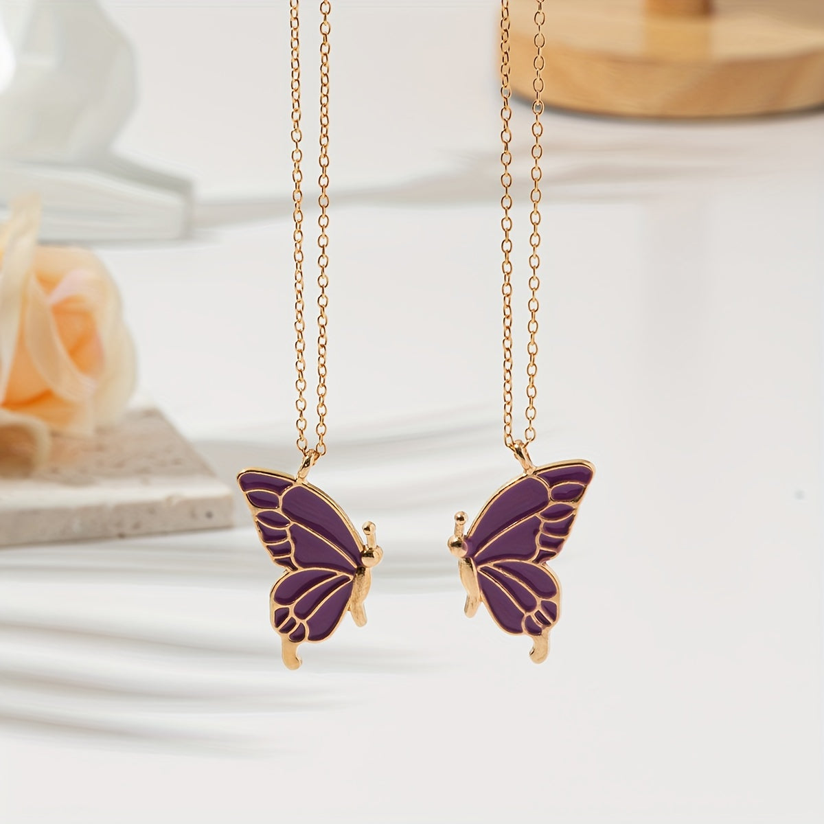 2pc pink color butterfly pendant necklace, adjustable