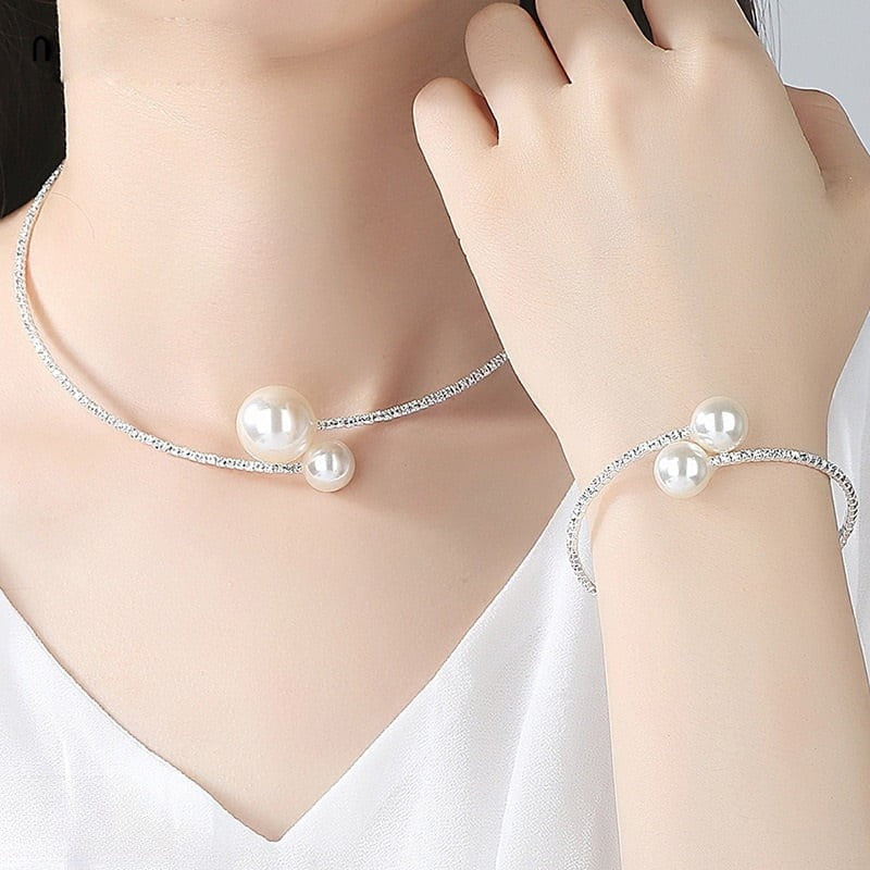 Pearl Necklace With Hand Bracelet