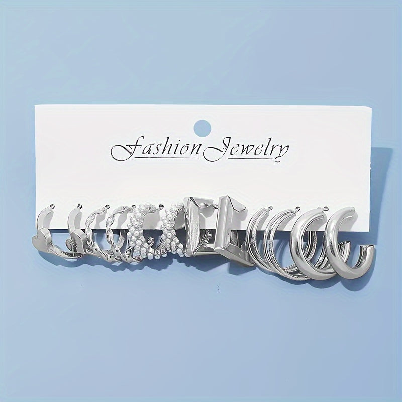 6 Pairs Set Of Tiny Delicate Hoop Earrings With Creative Heart