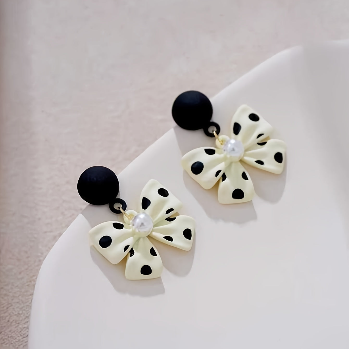 Elegant Polka Dot Faux Pearl Bow Drop Earrings for Women