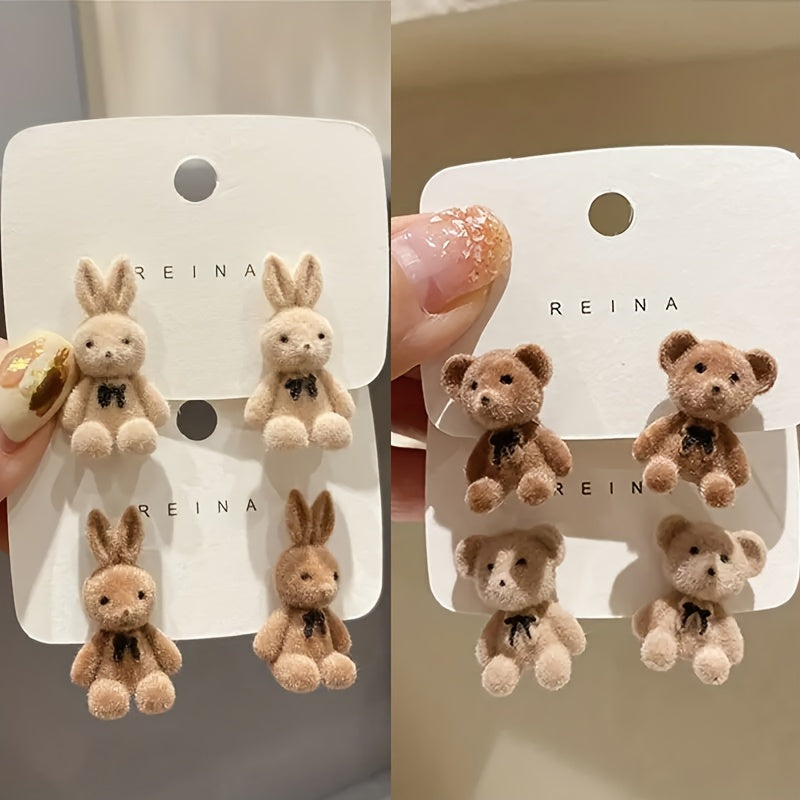 Charming Velvet Rabbit & Bear Stud Earrings