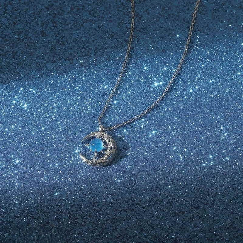 Moon/Aqua Curb Chain Pendant - CPSH