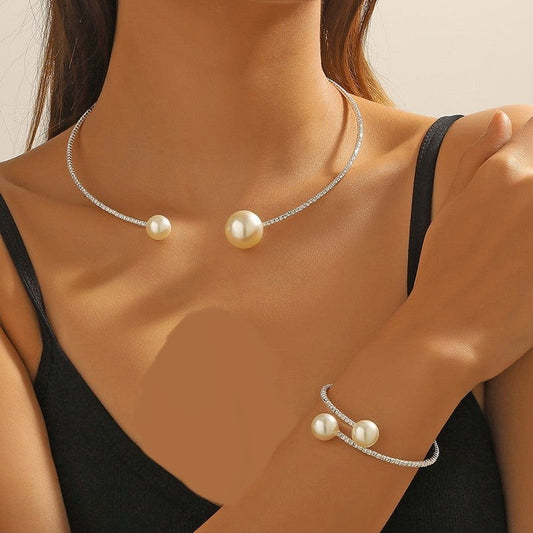 Pearl Necklace With Hand Bracelet - TNSH