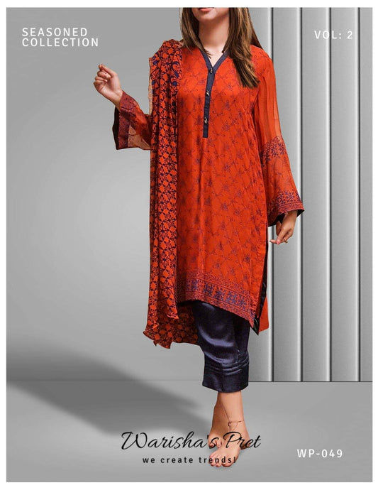 3pc Block-printed chiffon