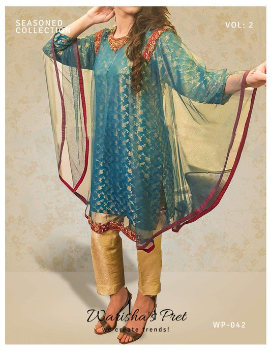 Embroidered Net  Peplum with Jamawar undershirt