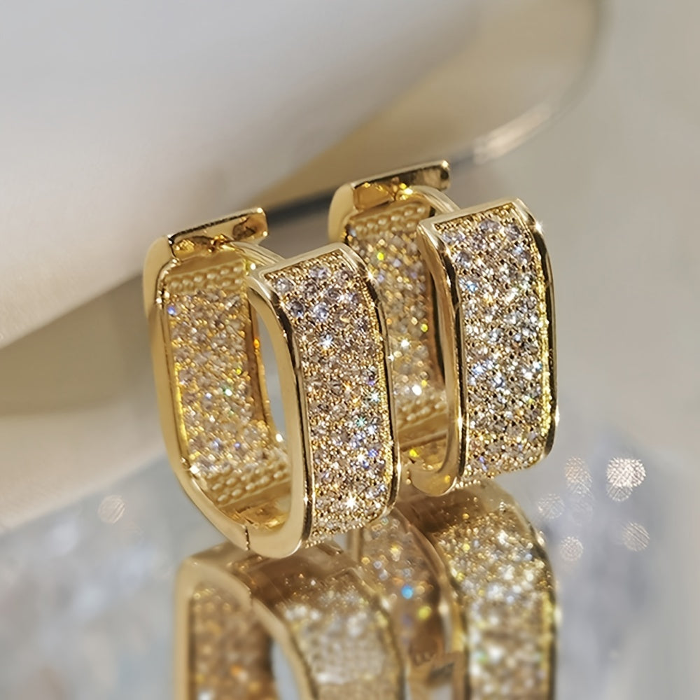 Dainty Paved CZ Hoop Earrings 18k Gold Plated Ear
